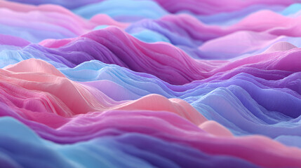 Obraz premium Abstract flowing waves of pastel pink, purple, and blue colors creating a soft, smooth, and dreamy texture, perfect for digital art and design backgrounds
