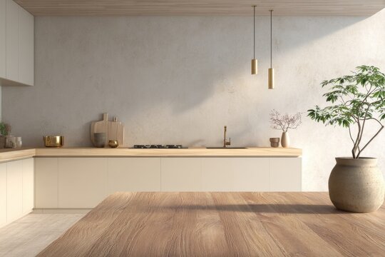 Modern minimalist kitchen with spacious layout, generated AI