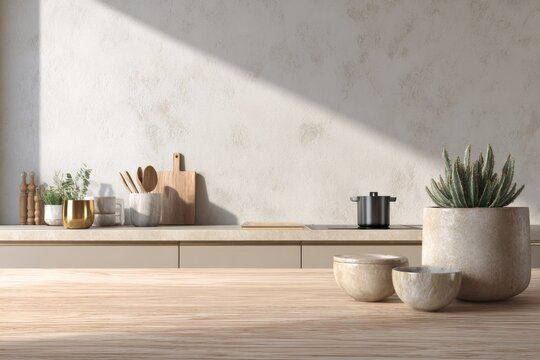 Modern minimalist kitchen with spacious layout, generated AI