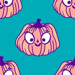 Autumn harvest vegetable seamless monster Halloween pumpkins pattern for wrapping paper and fabrics