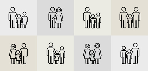 Diverse family unit icons representing different family structures