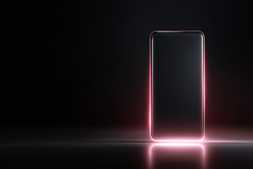 An illuminated modern smartphone set against a dark backdrop, showcasing its sleek design and screen. The soft glow highlights its form