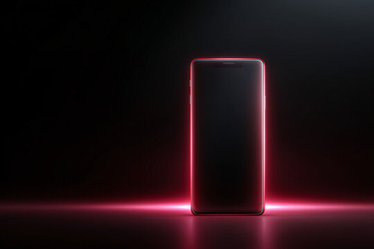 A modern smartphone stands out with a red neon glow. The device is on a dark surface, and the display is turned off, conveying a sense of cutting-edge technology and innovation.