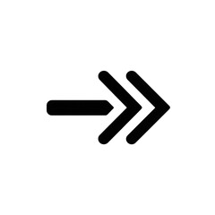 Obraz premium Double black arrow pointing to the right, indicating forward movement or next step, isolated on transparent background