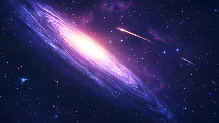 Spiral galaxy with bright core and meteor shower space