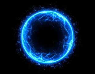 Abstract glowing blue sphere on black background