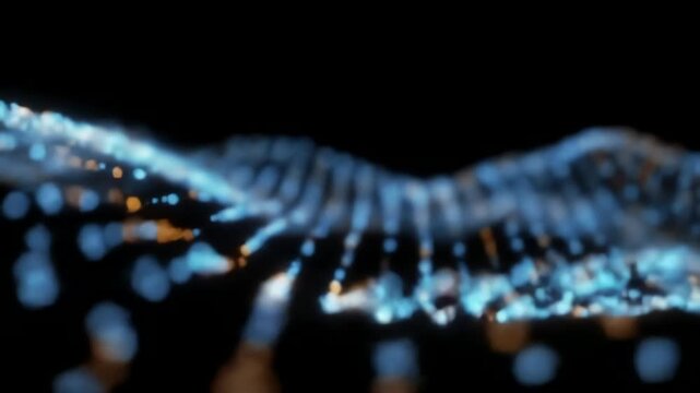Futuristic visualization of blue glowing DNA strand with depth of field bokeh effects - Powered by Adobe