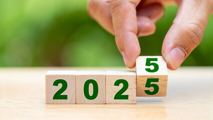 Hand Placing "5" Block on 2025 Wooden Blocks - Future Planning & Goal Setting