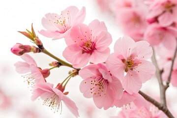 Obraz premium Delicate pink cherry blossoms bloom on a spring branch