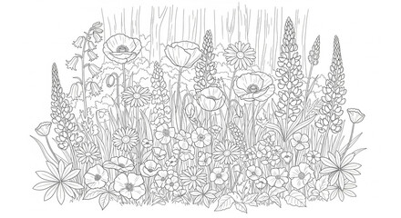 Naklejka premium Aquarell Vorlage Wildblumen am Waldrand