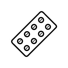 Illustration of a blister pack containing seven pills with a simple black outline on a white background