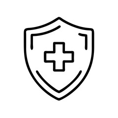 Obraz premium Outlined shield with a medical cross symbol representing health protection and safety in a simple design