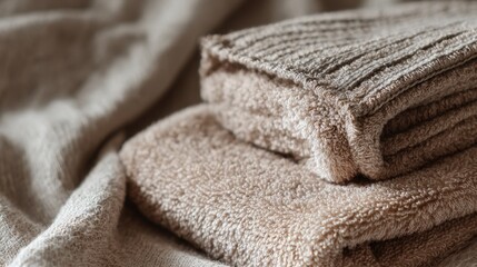 Beige linen towel. Cozy hygge lifestyle