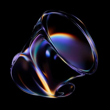 Abstract iridescent glass shapes on a black background, 3d render