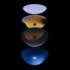 Abstract iridescent glass shapes on a black background, 3d render
