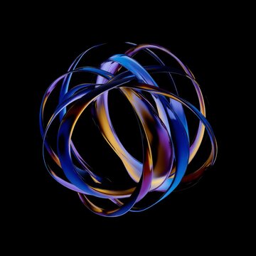 Abstract iridescent glass shapes on a black background, 3d render