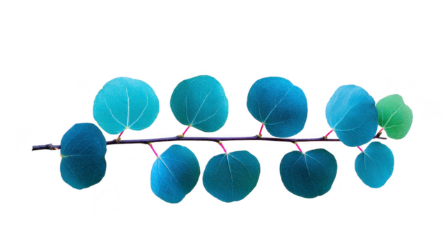 Beautiful branch featuring vibrant, round leaves in varying shades of green and blue, showcasing nature elegance and tranquility. Perfect for design and decoration - Powered by Adobe