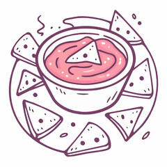 Obraz premium Beetroot hummus served with tortilla chips on white background 