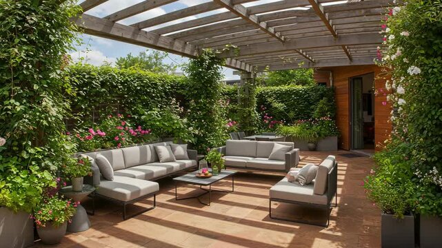 A beautiful modern patio with comfortable lounge furniture