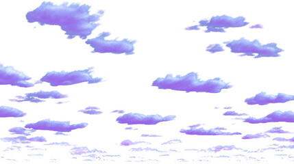 Serene sky filled with fluffy, purple clouds against transparency background creates dreamy atmosphere. clouds vary in size and shape, adding depth and texture to scene