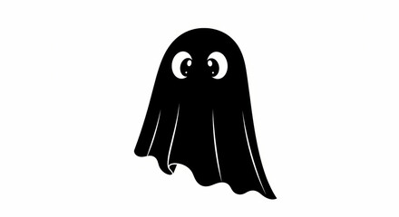 Cute Black Ghost Cartoon Character on White Background