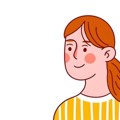 Obraz premium Illustration of a smiling woman with orange hair wearing a striped yellow shirt design