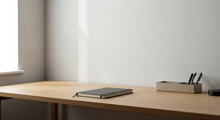 Desk notebook pens minimalist workspace