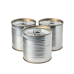 Three Metal Food Cans, Close-up Studio Shot on Black Background