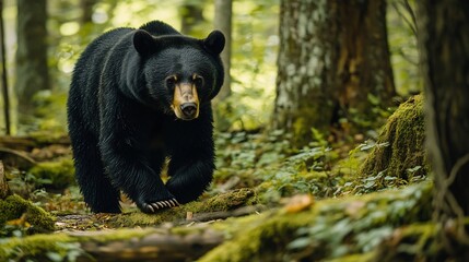 Black bear walking in forest wildlife photography nature animal predator woodland mammal wild animal bear