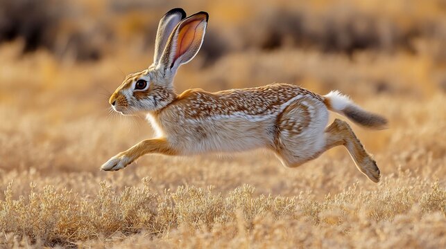 Explore the beauty of nature a captivating jackrabbit running through the golden field wildlife photography