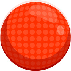 Cartoon dot symbol as a playground or sports ball. Vector sport font, soccer and football typeface, funny type, kids alphabet glyph. Punctuation symbol as a shiny red sphere with polka dots pattern