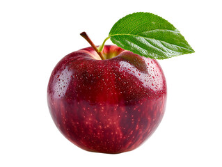 Juicy Red Apple with Water Droplets and Leaf - High-Resolution Stock Photo