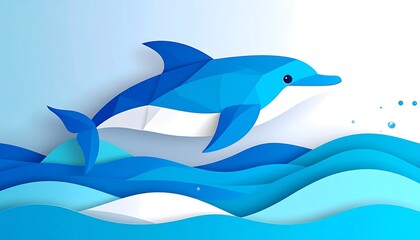 Stylized dolphin leaping above waves