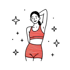 Illustration of woman in workout clothes fitness health and wellness exercise routine