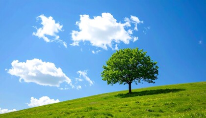 Obraz premium A lone tree on a grassy hill under a clear sky