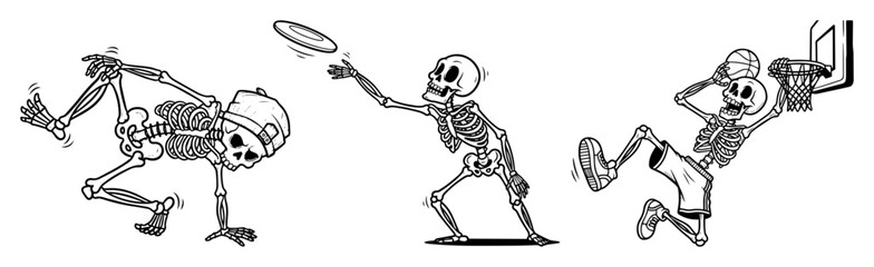 Fototapeta premium set of cartoon skeletons playing sports vector illustration