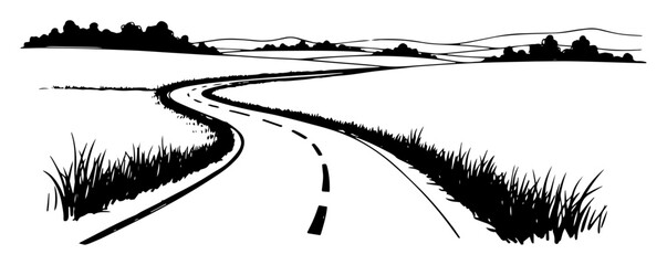 country road landscape sketch vector illustration