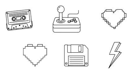 retro tech icons cassette joystick floppy pixel heart vector set © Aisha Kudorova