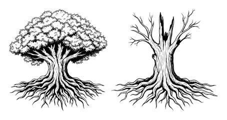 tree of life with and without leaves vector set