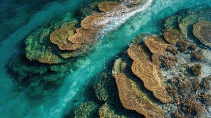 Stunning underwater landscape showcases intricate coral formations surrounded by crystal-clear turquoise water, revealing marine biodiversity in a tropical paradise.