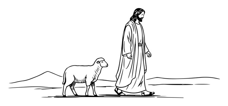 jesus the good shepherd with lamb vector illustration