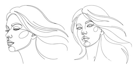 one line female face minimal portrait vector illustration
