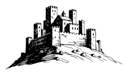 medieval castle on a hill sketch vector illustration © Aisha Kudorova