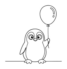 cute baby penguin holding a balloon vector cartoon