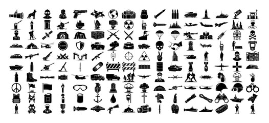 Naklejka premium big set of war and military solid icons