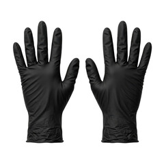 Obraz premium Detailed view of black textured latex medical examination gloves showing finger and palm grip patterns isolated on transparent background