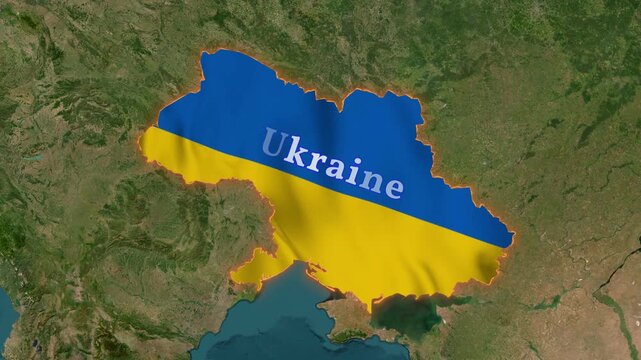 4K 3d Animated Ukraine Map with Borders and Flag .