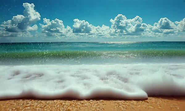 Ocean Wave Crashing on Sandy Shore