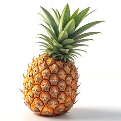 Fototapeta premium Pineapple, one isolated pineapple, light falling on it from an angle making it more visible and attractive, close-up, white background
