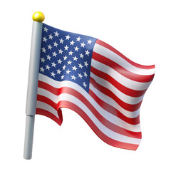 Fototapeta premium 3d american flag waving on pole isolated on transparent background
